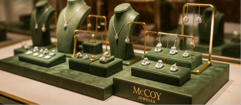 Whole-store view of McCoy Jeweler renovated historic jewelry boutique